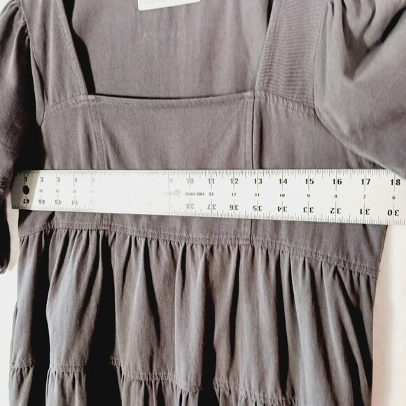 Altar'd State,  Gray Tiered Cotton Mini Dress, Size Small Short Sleeve, Fringed - Picture 9 of 16